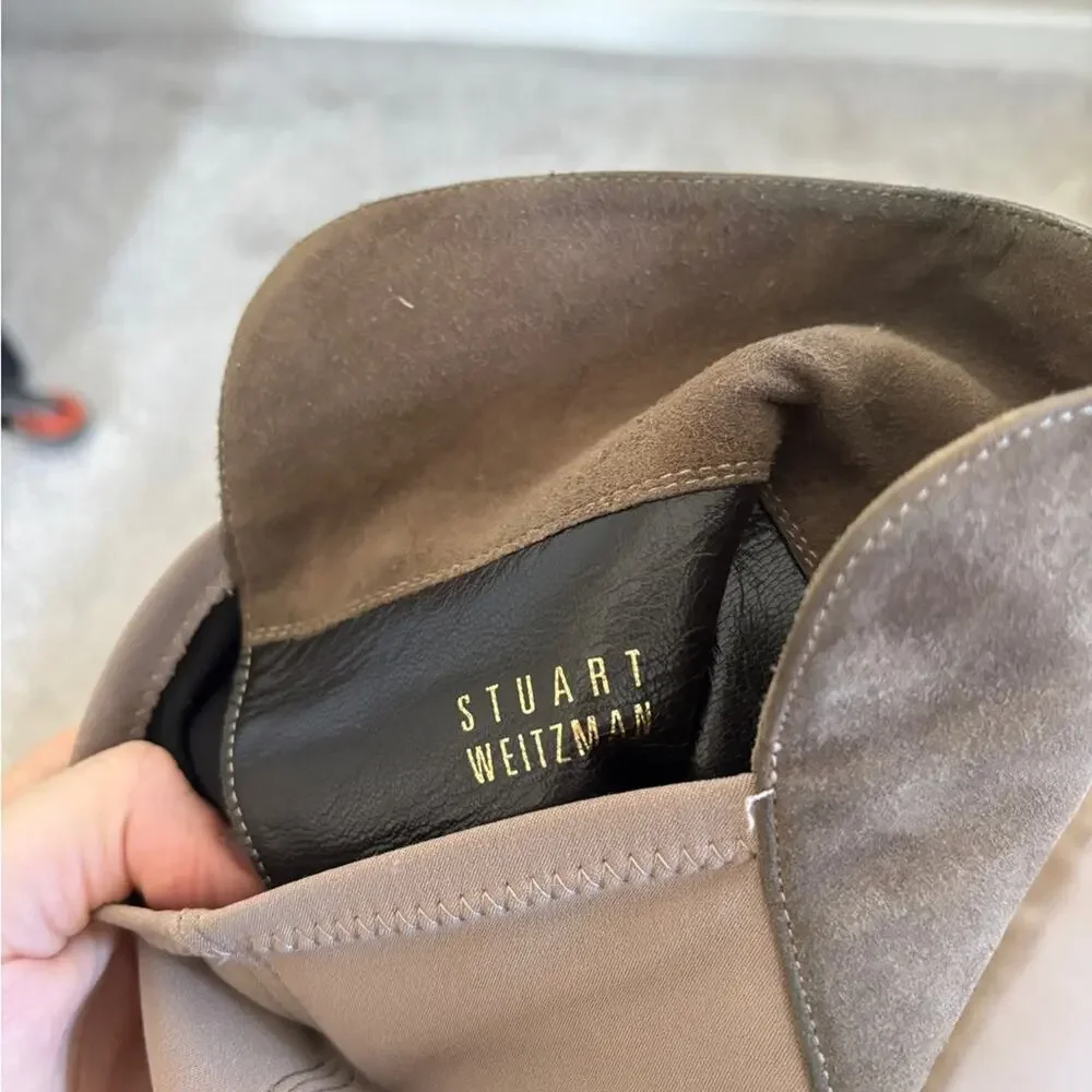 Stuart Weitzman Suede Over-The-Knee Flat Boots - 8.5 - Slate Grey